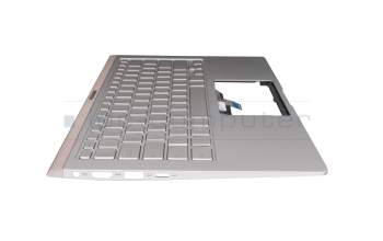 0KN1-SZ2GE13 teclado incl. topcase original Pegatron DE (alemán) plateado/plateado con retroiluminacion