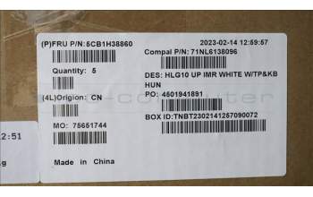Lenovo 5CB1H38860 COVER Upper Case ASM_HUN C 82S9 WHT