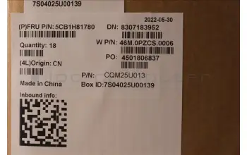Lenovo 5CB1H81780 COVER FRU A COVER,ASM,Plastic,2.4T,WL+WW