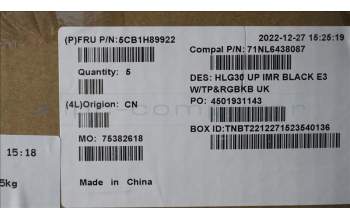 Lenovo 5CB1H89922 COVER UpperCaseASM_UKE C82S9RGB E3 BLA