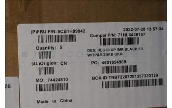 Lenovo 5CB1H89942 COVER UpperCaseASM_UKR C82S9RGB E3 BLA