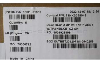 Lenovo 5CB1J51302 COVER UpperCaseASM_CZE/SLK C82VG NFP CG