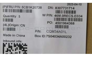 Lenovo 5CB1K20738 COVER Upper Case ASM_SLV W82XX AB BL