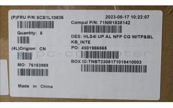 Lenovo 5CB1L10836 COVER UpCase_EUROENG C82XD NFP CG BL AL