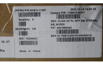 Lenovo 5CB1L11207 COVER UpCase_NORDIC C82XD NFP AB BL PL