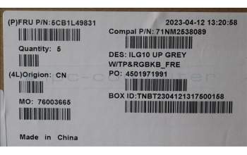 Lenovo 5CB1L49831 COVER Upper Case ASM_FRA C 82XV RGB