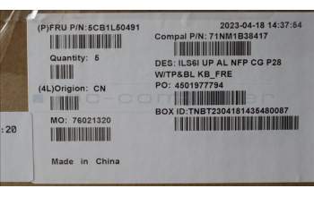 Lenovo 5CB1L50491 C-Abdeckung mit Tastatur, Französisch, Wolkengrau, Hintergrundbeleuchtung, Ohne_Fingerabdruckscanner