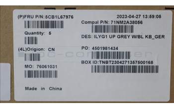 Lenovo 5CB1L67976 COVER Upper Case ASM_GER C 82Y3 BLWH