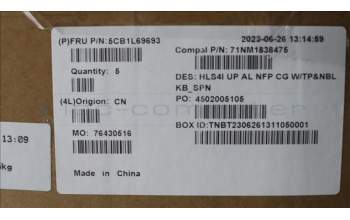 Lenovo 5CB1L69693 COVER UpperCase_SPA C82XD NFP CG NBL AL
