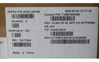 Lenovo 5CB1L69706 COVER UpperCase_SWS C82XD NFP CG NBL AL