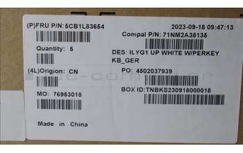 Lenovo 5CB1L83654 C-Cover with keyboard, German, White, RGB Backlight, UK