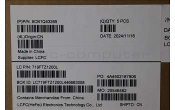 Lenovo 5CB1Q43265 C-Cover with keyboard, US English Euro, Luna Grey, Backlight, US