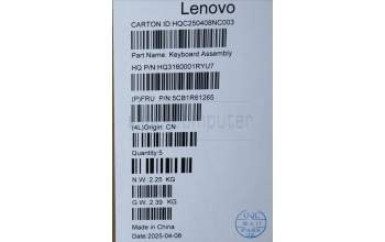 Lenovo 5CB1R61265 C-Cover with keyboard, Spanish, Luna Grey, Non-FingerPrint, Puresight Logo, UK