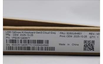 Lenovo 5D50U84901 Keyboard External, USB, US English Euro, Cloud Grey