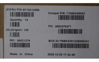 Lenovo 5F10S14350 FAN Thermal module w/Fan C 83JH HY