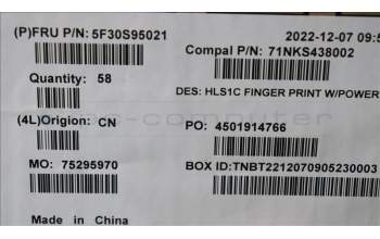 Lenovo 5F30S95021 FINGER_PRT FP BD C 82VF w/power btn&FFC