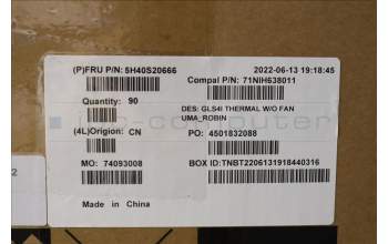 Lenovo 5H40S20666 HEATSINK Heatsink C 82SD UMA Robin