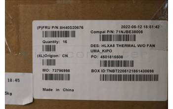 Lenovo 5H40S20676 HEATSINK Heatsink C 21DJ UMA KIPO