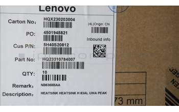 Lenovo 5H40S20812 HEATSINK HEATSINK H 83AL UMA PEAK