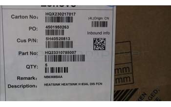 Lenovo 5H40S20813 HEATSINK HEATSINK H 83AL DIS FCN