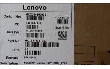 Lenovo 5H40S20874 HEATSINK Heatsink H 82YL INTEL_PEAK