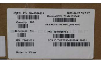Lenovo 5H40S20929 Heatsink C 82XD H45 KIPO