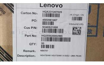 Lenovo 5H40S21008 HEATSINK HEATSINK H 83E2 UMA PEAK