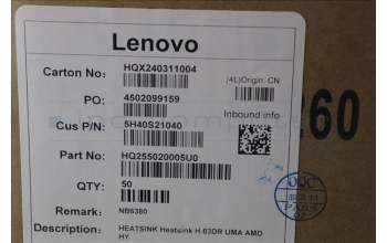 Lenovo 5H40S21040 HEATSINK Heatsink H 83DR UMA AMD HY