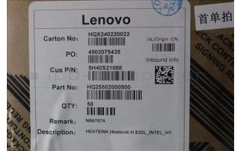 Lenovo 5H40S21088 HEATSINK Heatsink H 83DL_INTEL_HY