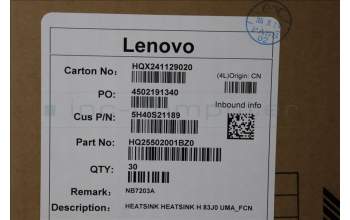 Lenovo 5H40S21189 HEATSINK HEATSINK H 83J0 UMA_FCN