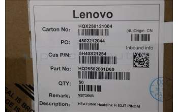 Lenovo 5H40S21254 HEATSINK Heatsink H 83JT PINDAI