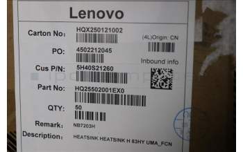 Lenovo 5H40S21260 HEATSINK HEATSINK H 83HY UMA_FCN