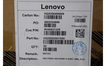 Lenovo 5H40S21335 HEATSINK HEATSINK H 83NC UMA_FCN