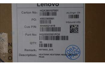Lenovo 5H40S21419 HEATSINK HEATSINK H83S2 UMA GP3 PEAK