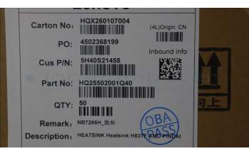 Lenovo 5H40S21458 HEATSINK Heatsink H83TF AMD PINDAI