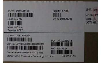 Lenovo 5M11L65165 MECH_ASM FRU KB CCV ENG BL(PMX) US BK