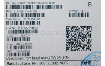 Lenovo 5M11N44507 MECH_ASM Front bezel Assy,LOQ 26L,HTK
