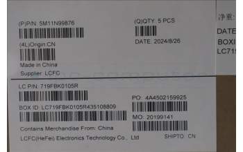 Lenovo 5M11N99876 MECH_ASM FRU KBD CCV NOR BL (LTN) UK BK