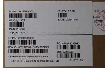Lenovo 5M11N99887 MECH_ASM FRU KBD CCV SLV BL (CHY) UK BK