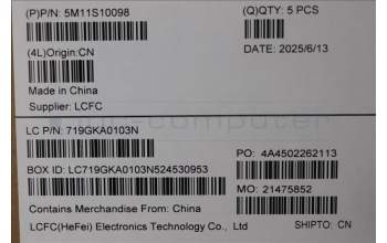 Lenovo 5M11S10098 MECH_ASM FRU KBD CCV DEN(Primax)UK BK