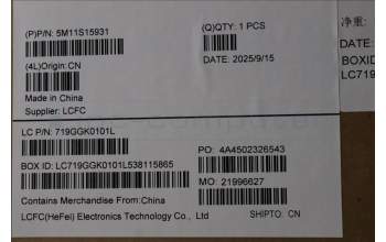 Lenovo 5M11S15931 C-Cover with keyboard, Italian, Black, Backlight, UK