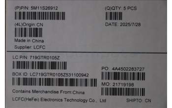 Lenovo 5M11S26912 MECH_ASM FRU KBD WC ILD BL(CHY)UK BK