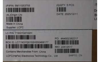 Lenovo 5M11S53755 MECH_ASM FRU KBD W/C DEN BL(CHY)UK BK