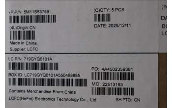 Lenovo 5M11S53759 MECH_ASM FRU KBD W/C SPA BL(CHY)UK BK