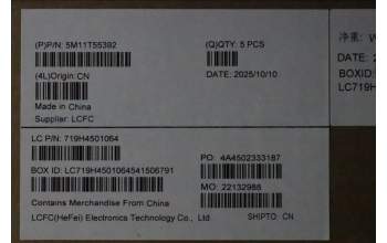 Lenovo 5M11T55392 MECH_ASM BL KB NP BK WW HBW LTN