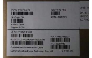 Lenovo 5T61P74273 TOUCHPAD CS25_CP,GLMLR,BK,NFC,TRI,EL
