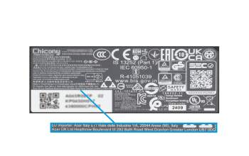 Acer Switch 5 (SW512-52P) original cargador 45 vatios