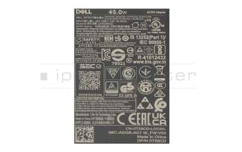 Dell XPS 13 (7390) original GaN-cargador USB-C 45 vatios pequeño Small Slim