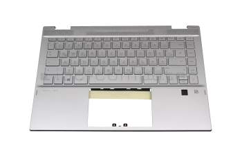 L96519-041 teclado incl. topcase original HP DE (alemán) plateado/plateado con retroiluminacion Huella dactilar / retroiluminación