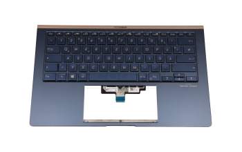 Teclado incl. topcase DE (alemán) azul/azul con retroiluminacion original para Asus ZenBook 14 UX434FLC